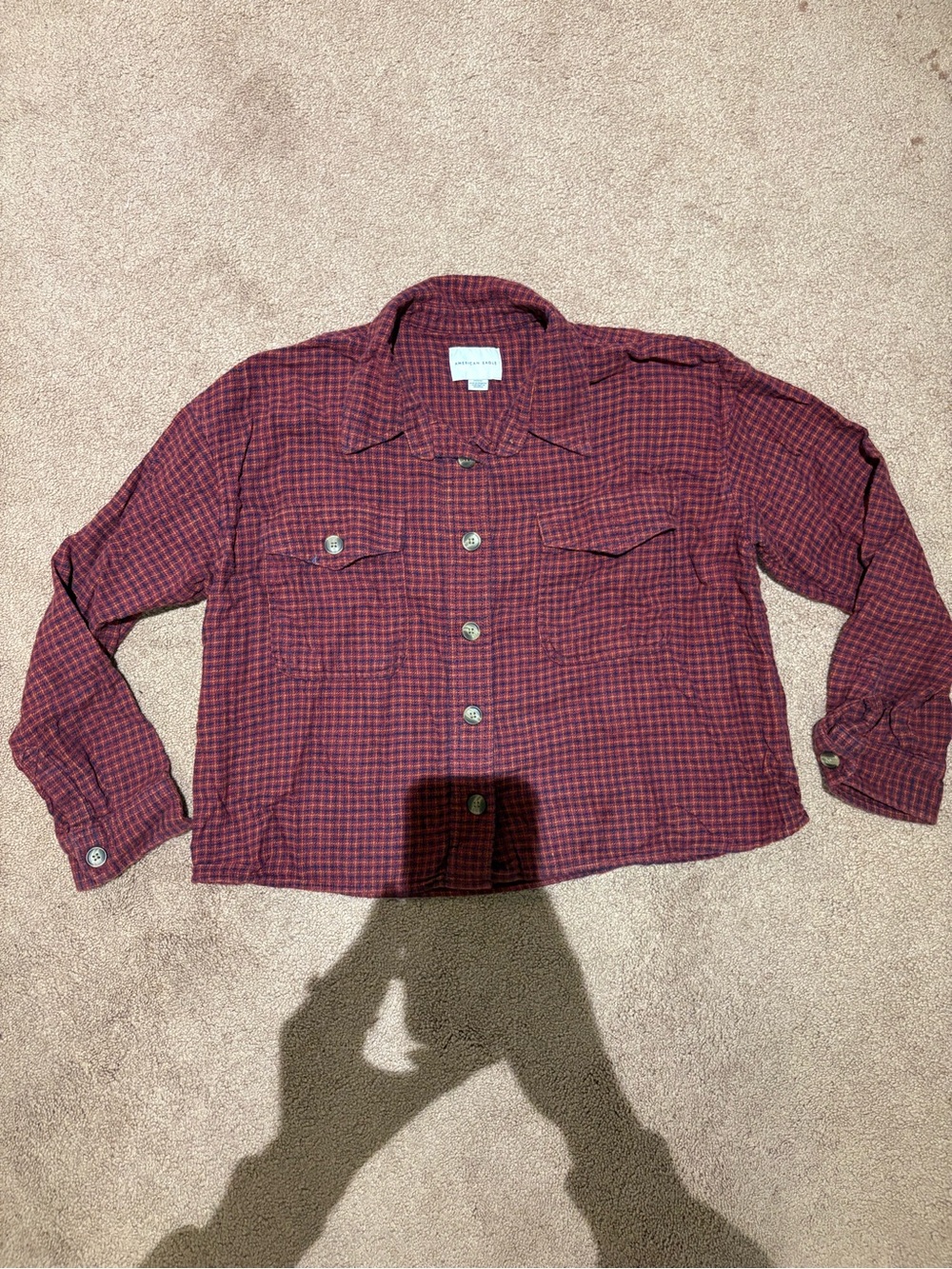 American Eagle Outfitters Burgundy Plaid Button-Down Shirt size medium